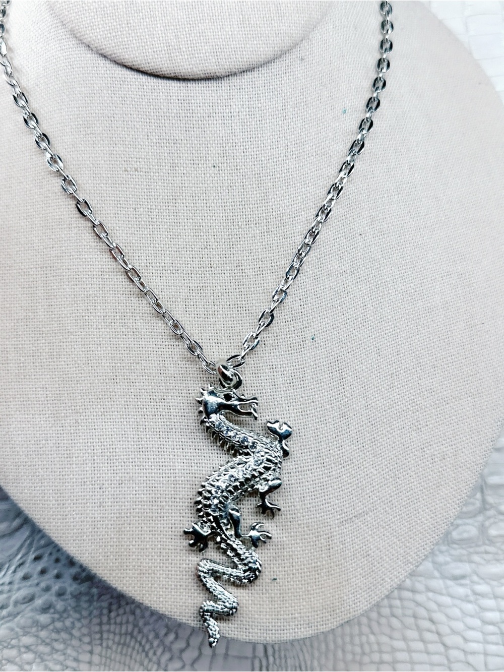 1050mc. Silvertone Dragon Necklace View 2